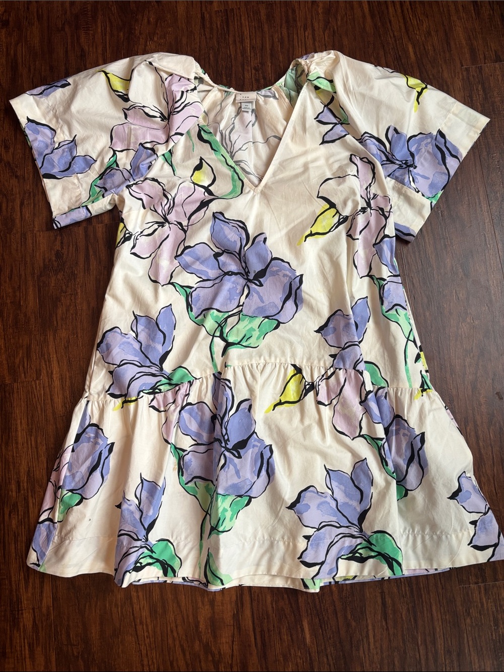 a new day Cream Floral Watercolor V-Neck Casual Dress